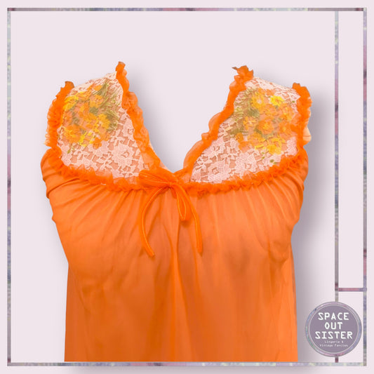 Vintage Orange Ruffle Nightdress Bust 36”