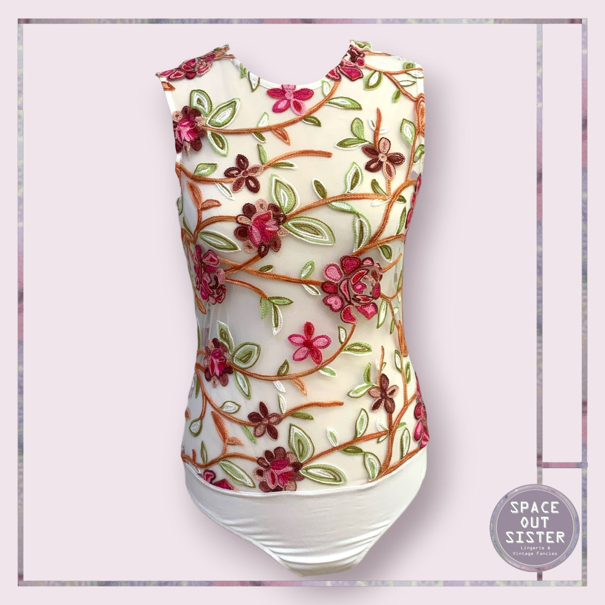 Vintage Embroidered Sheer Bodysuit