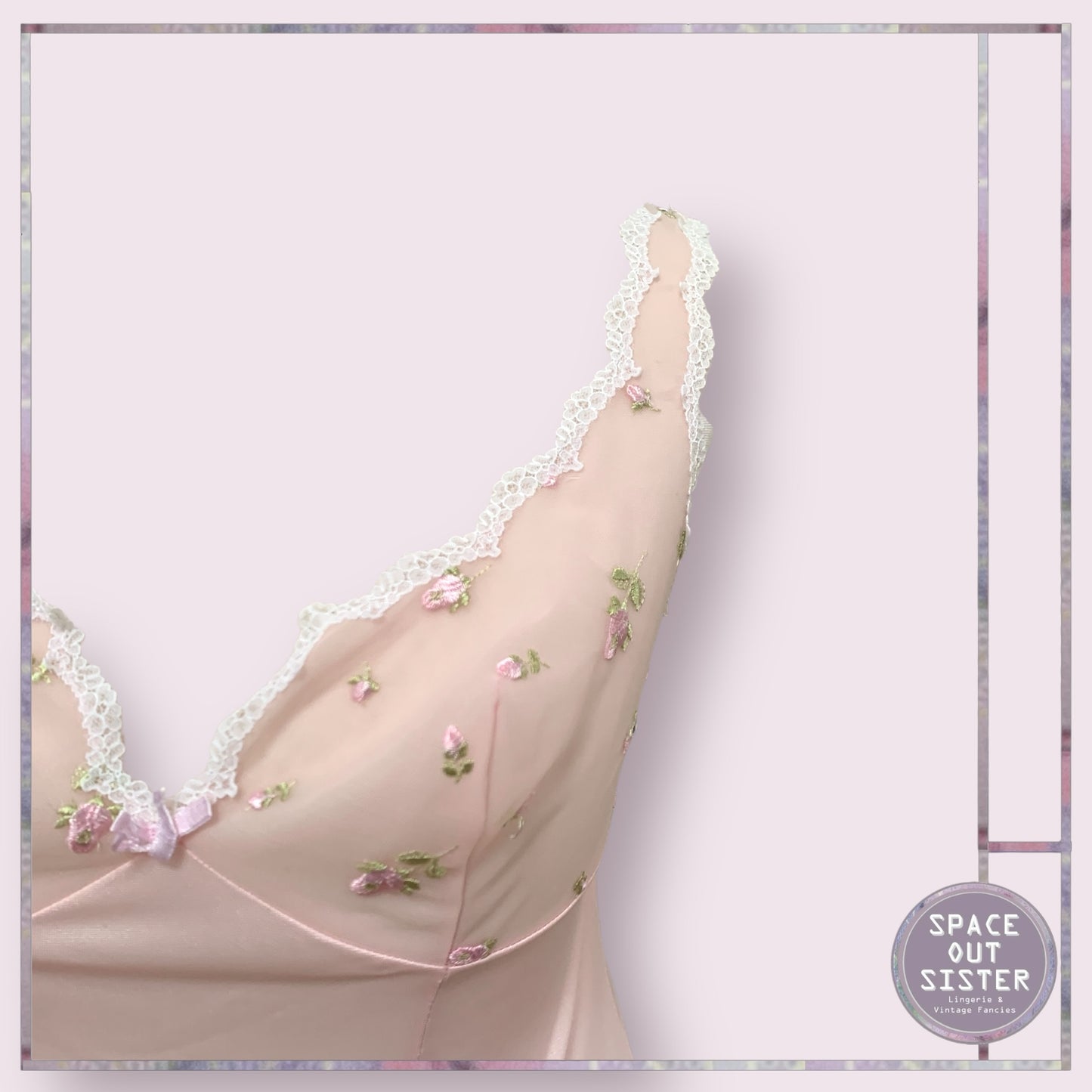 Vintage Pink Embroidered Flower Slip