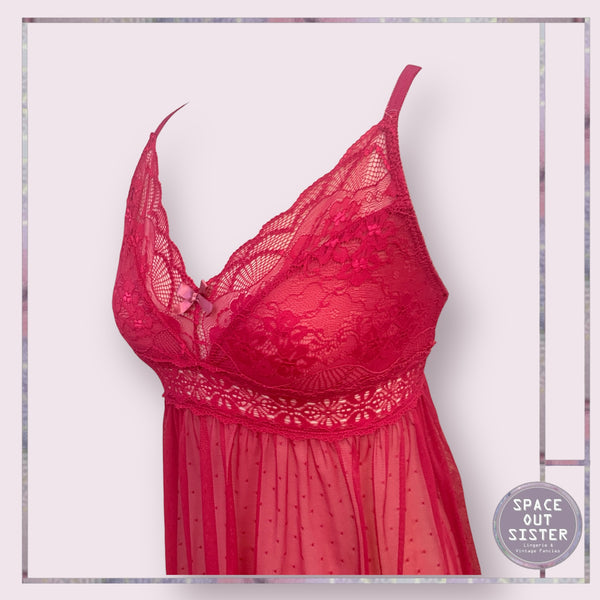 Vintage Cerise Semi Sheer Nightdress