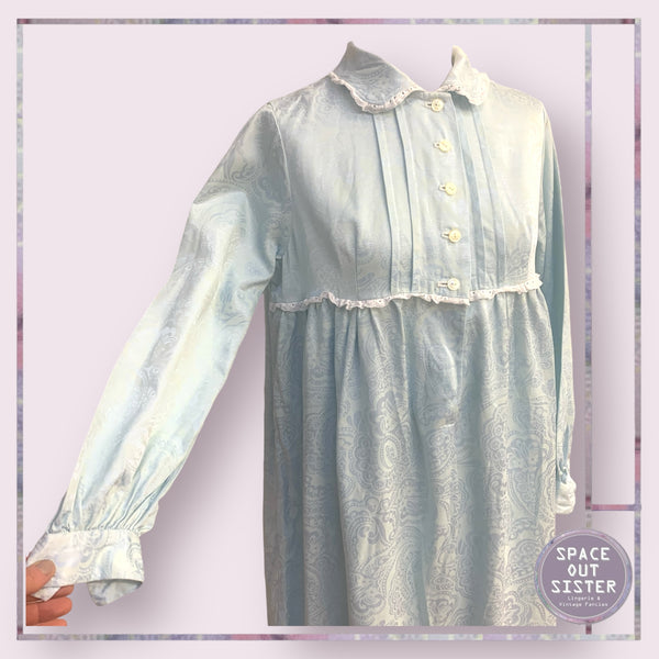 Vintage Blue Embossed Cotton Lined Nightdress