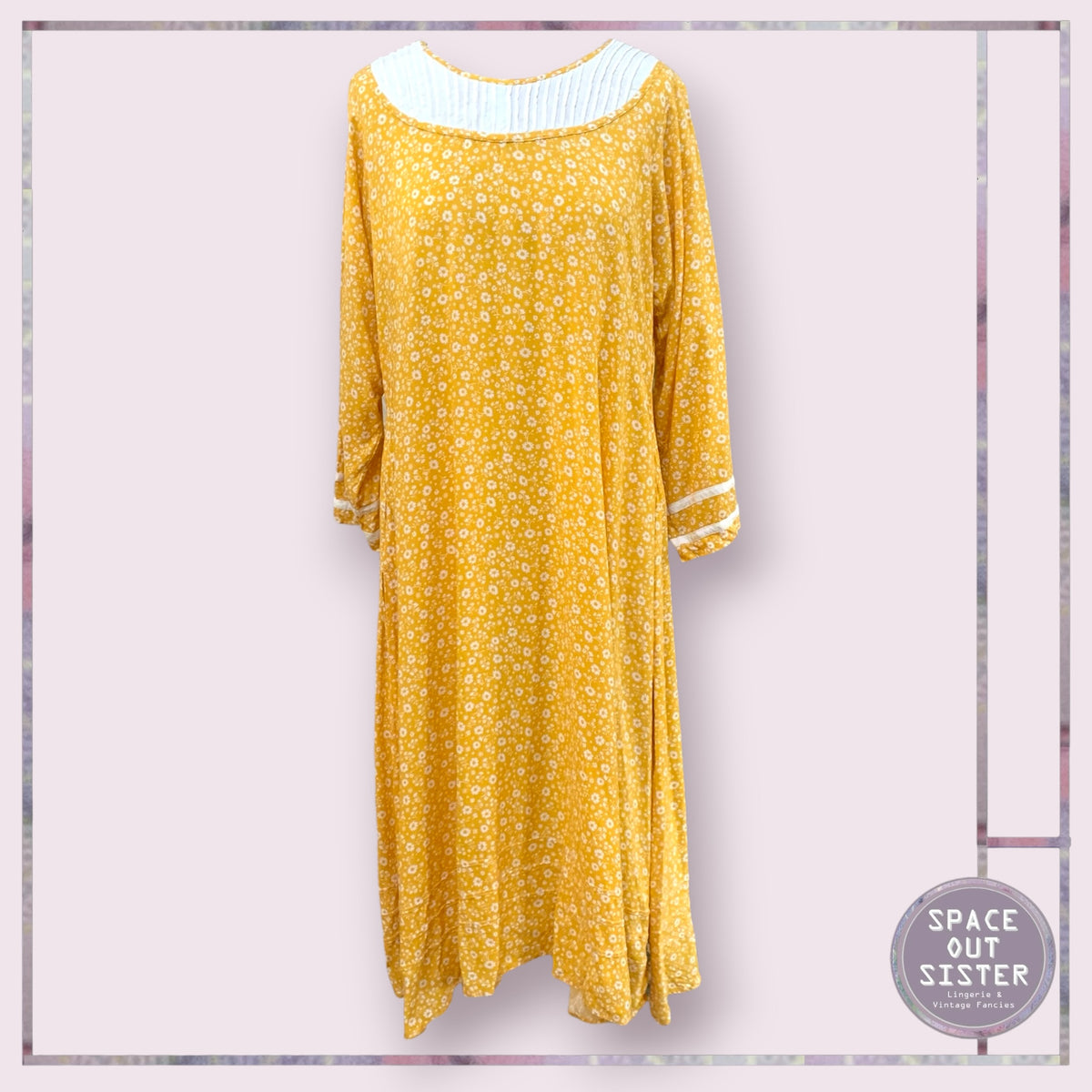 Vintage Mustard Pin Tuck Cotton Nightdress Bust 36”