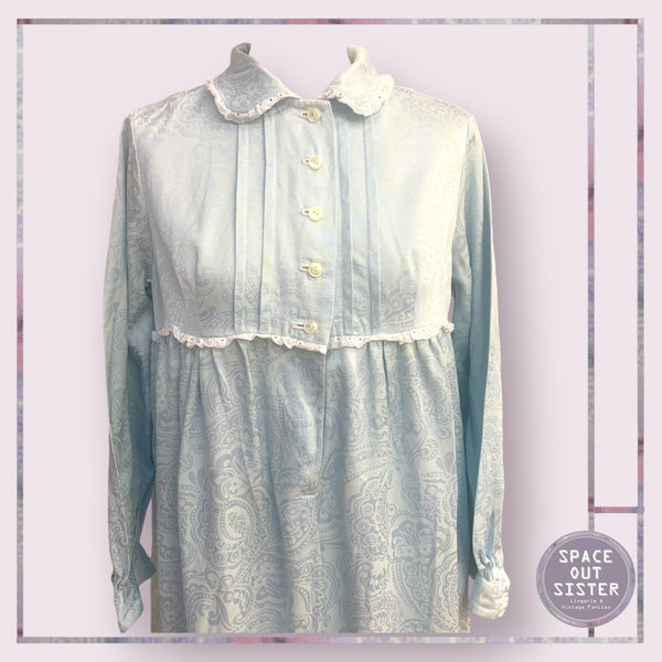 Vintage Blue Embossed Cotton Lined Nightdress