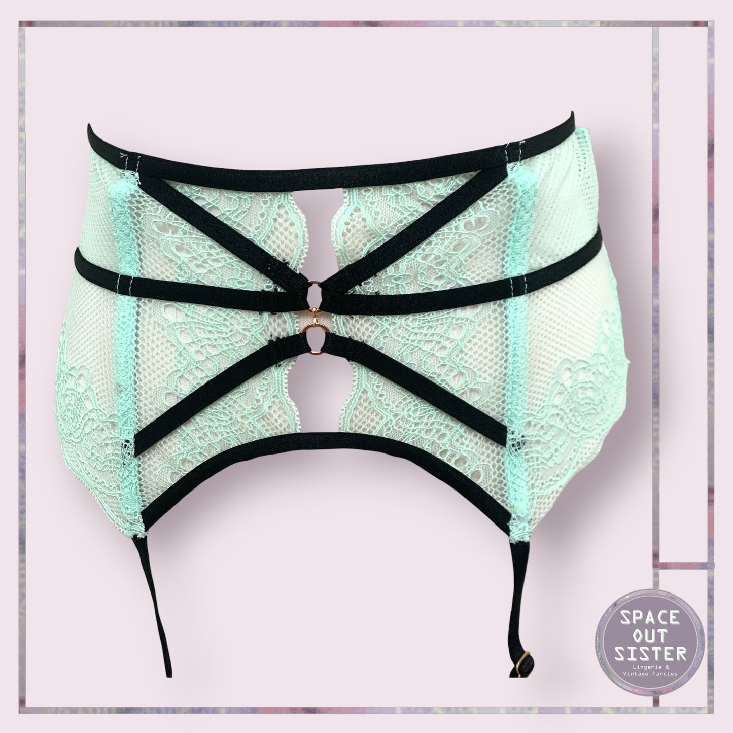 Mint Green & Black Garter Belt