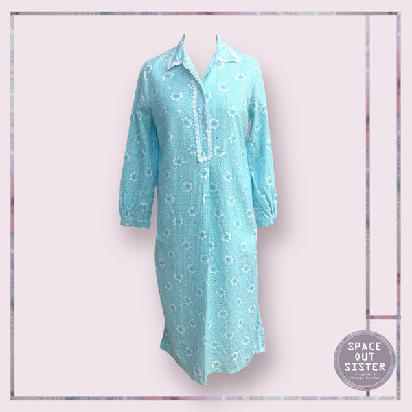 Vintage Turquoise & White Cotton Nightdress