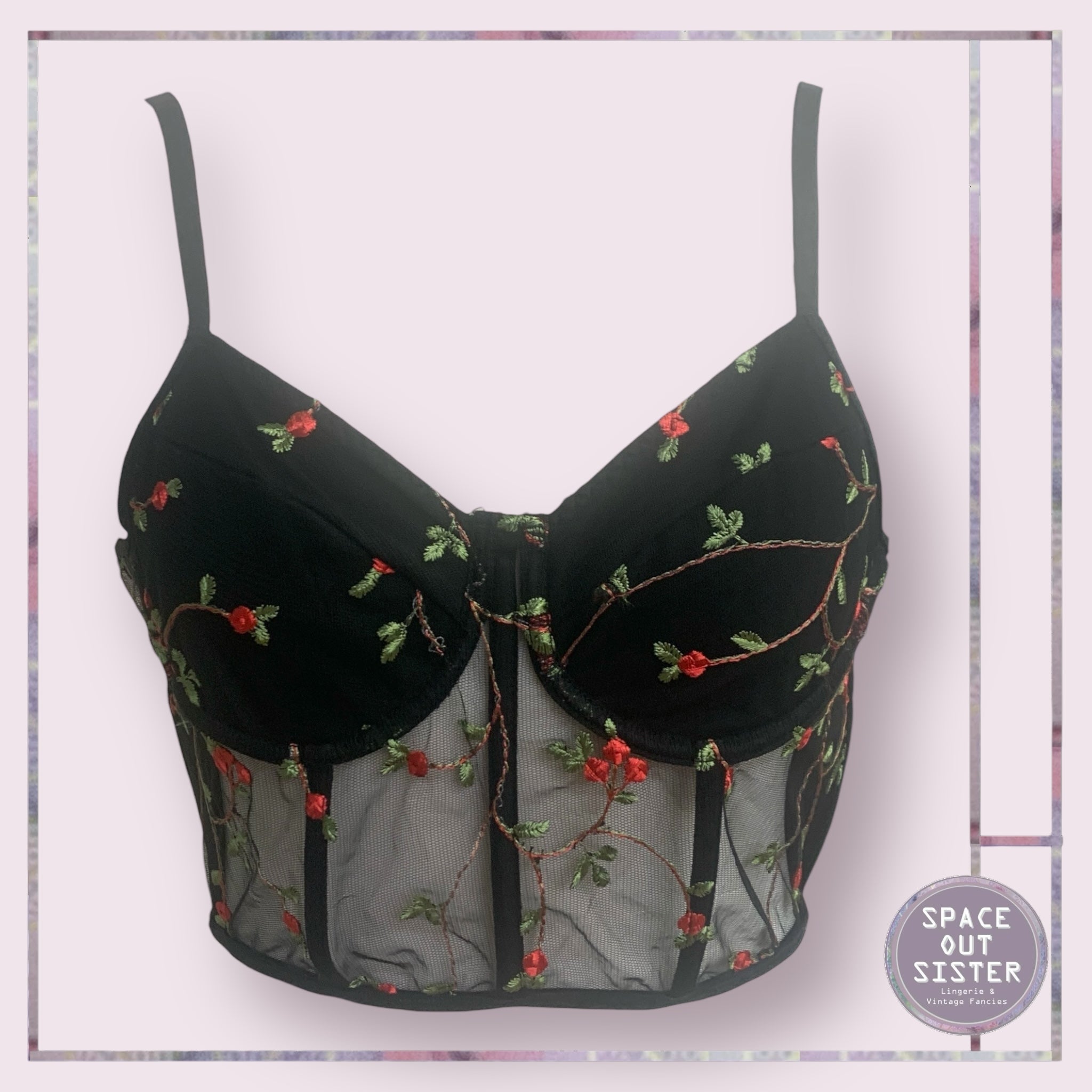 Longline Black Floral Bustier