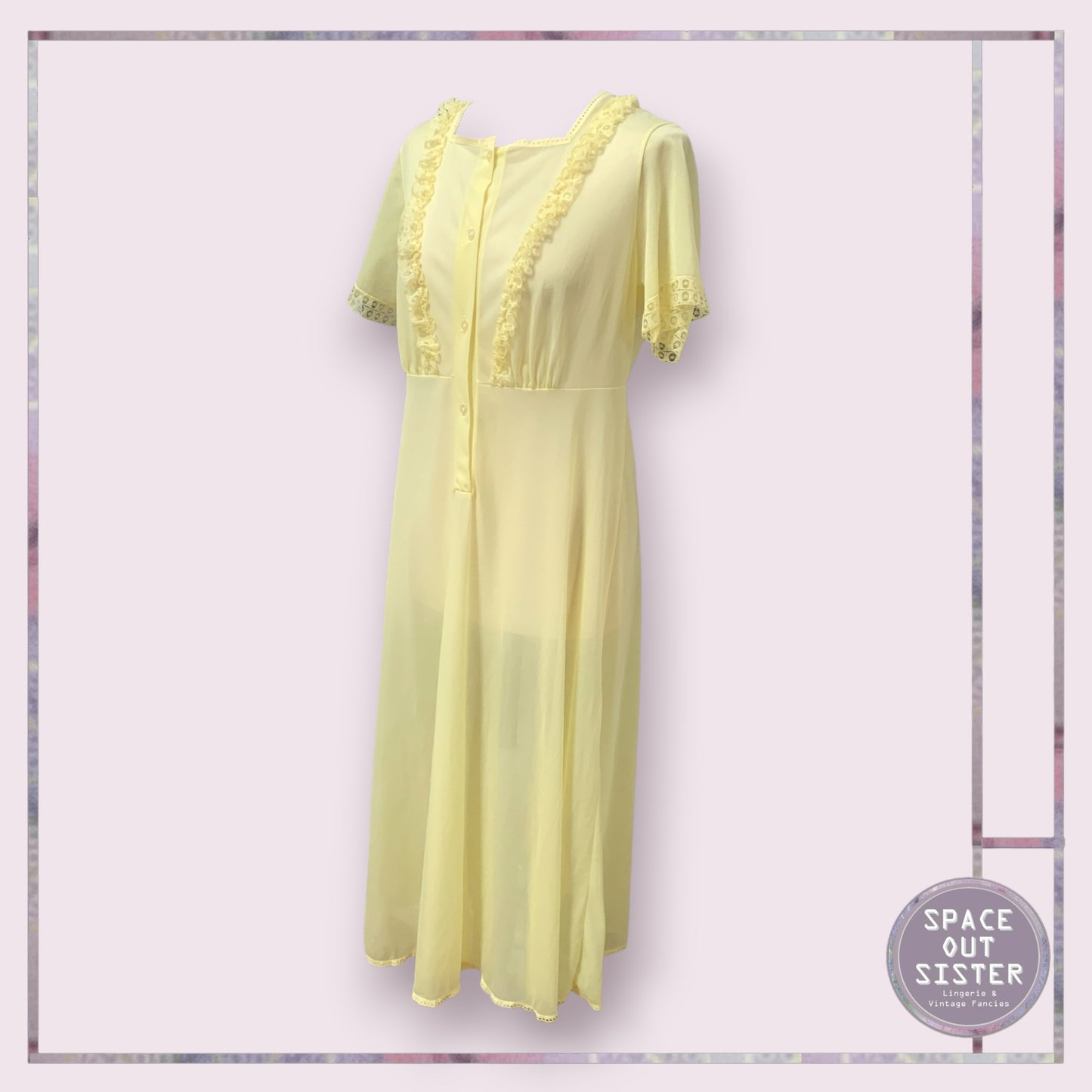 Vintage Yellow Button Front Ruffle Nightdress