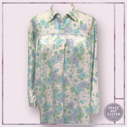 Vintage Mauve & Blue Flower Nightdress