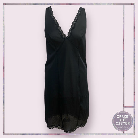 Vintage Plunge V Neck Black Slip
