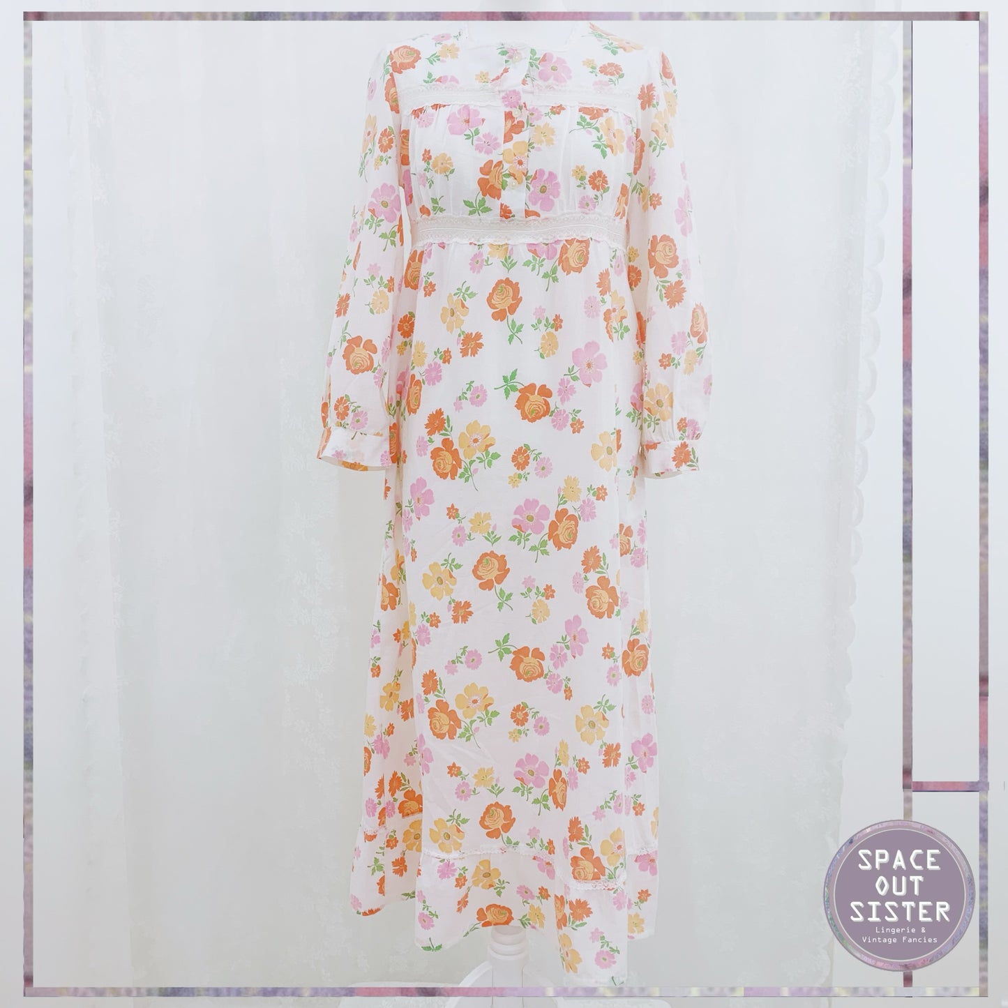 1970s Vintage Lace Insert Long Nightdress